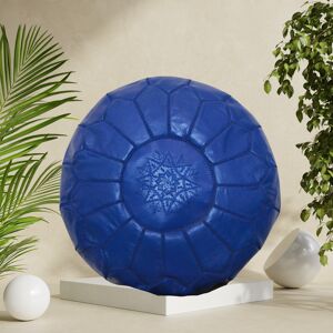 Pouf Marocain en Cuir Bleu Royal Pouf Non Rembourré