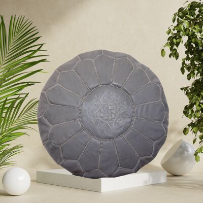 Moroccan Leather Pouf Soft Gray Unstuffed Ottoman