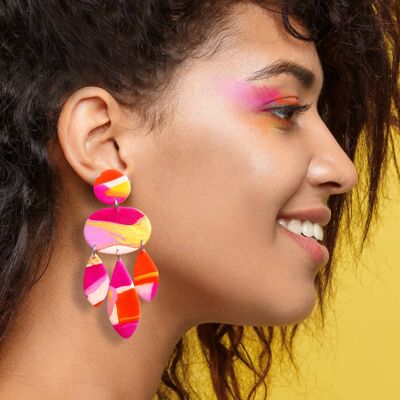 4 pairs, Fucsia Mix Collection of Polymer Clay Earrings