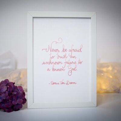 A4 Corrie Ten Boom Christian Quote Print in Pink