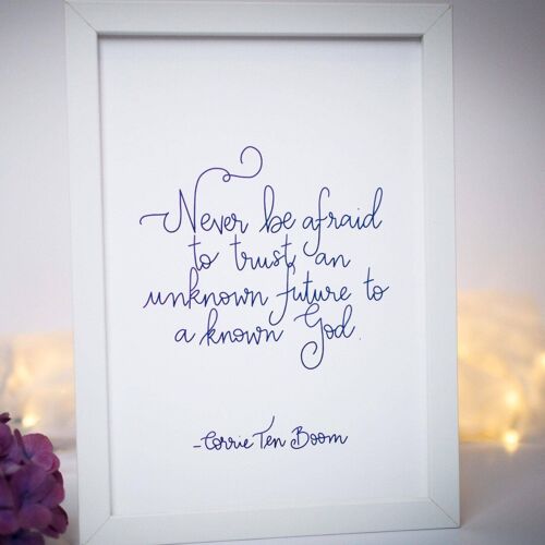 A4 Corrie Ten Boom Christian Quote Print in navy blue
