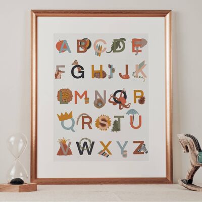 Impresión moderna del alfabeto de la reliquia