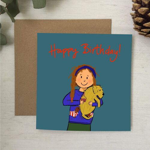 Girl and puppy birthday card