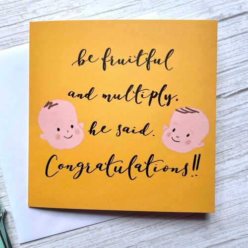 Be fruitful and multiply Christian new baby card (for twins!)