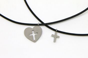 Parure de bijoux de l'amitié coeur/croix pour 2 personnes qui veulent partager leur amour d'une manière très spéciale ! 1