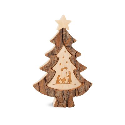 Sapin de Noël avec crèche motif laser