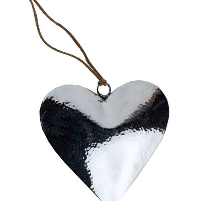 Noble hammered decorative heart made of aluminum with jute ribbon I