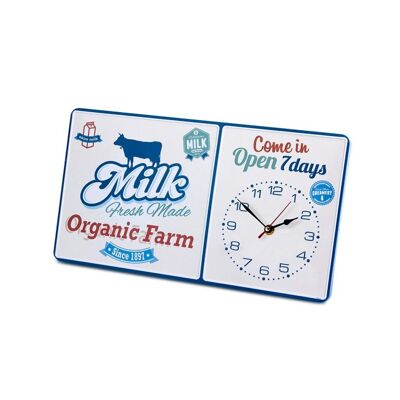 Wall clock, Milk, rectangular, metal, 1xAA