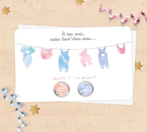 Mini carte à gratter annonce sexe du bébé - fil à linge