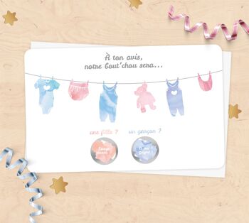 Mini carte à gratter annonce sexe du bébé - fil à linge 1