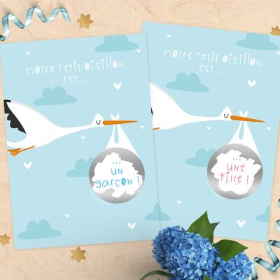 Baby gender announcement scratch card - stork