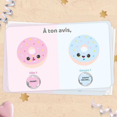 Baby gender announcement scratch card - donuts