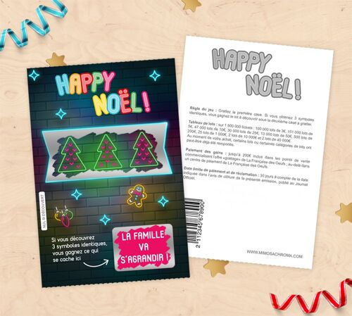 Carte à gratter annonce grossesse - Style ticket de jeu à gratter spécial Noël !