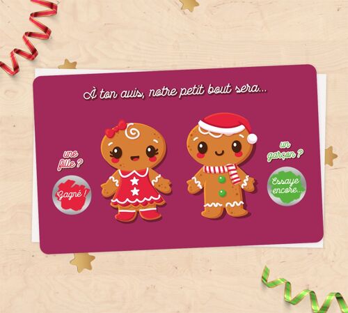 Mini carte à gratter annonce sexe du bébé - bonhomme de pain d'épices