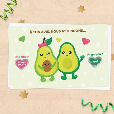 Baby gender announcement scratch card - Avocado