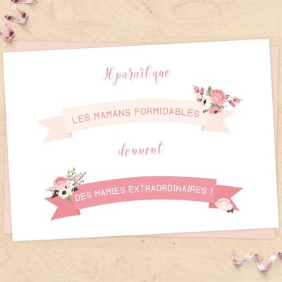 Carte annonce grossesse grand-mère - Les mamans formidables font des mamies extraordinaires !