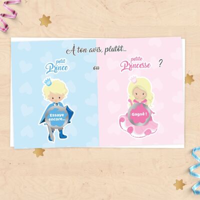 Mini carte à gratter annonce sexe du bébé - Prince ou Princesse