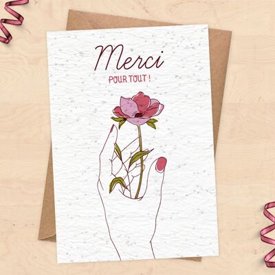 Carte à planter "Merci pour tout" - cadeau nounou, Maîtresse, ATSEM