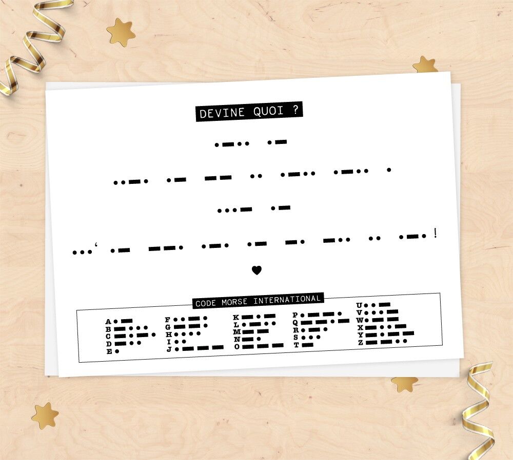 Scheda di annuncio di gravidanza - messaggio in codice "La famiglia crescerà!" in codice morse