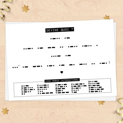 Tarjeta de anuncio de embarazo - mensaje codificado "¡La familia va a crecer!" en código morse
