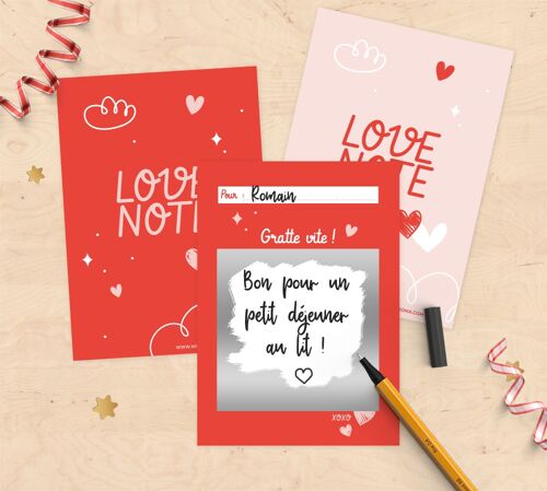 Lot de 6 mini carte à gratter à personnaliser pour Saint Valentin - Love note