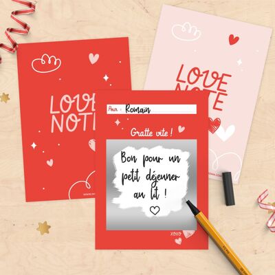 Set de 6 mini tarjetas rasca y gana para personalizar para San Valentín - Love note