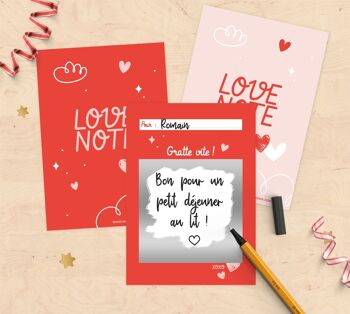 Lot de 6 mini carte à gratter à personnaliser pour Saint Valentin - Love note 1