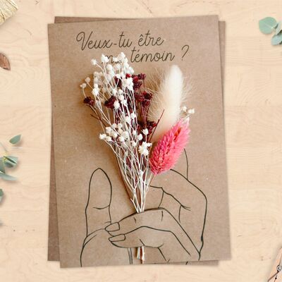 Card with dried flowers for witness request, marriage proposal
