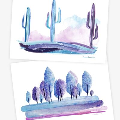 Set de 2 láminas botánicas “Cipreses” y “Cactus”