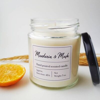 Bougie à la cire de soja parfumée Mandarine et Musc