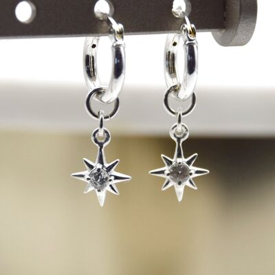 Sterling Silver North Star hoop earrings