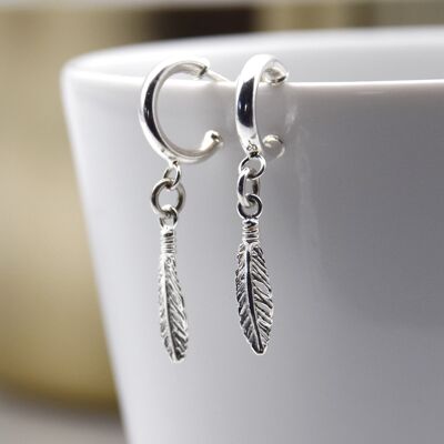 Sterling Silver Feather hoop earrings