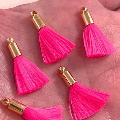 Neon Mini Tassel Bead Bracelet - Neon Pink (gold cap) - Neon Pink