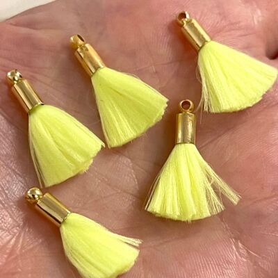 Neon Mini Tassel Bead Bracelet - Neon Yellow (gold cap) - Turquoise