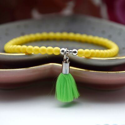 Neon Mini Tassel Bead Bracelet - Neon Green (silver cap) - Sunshine Yellow