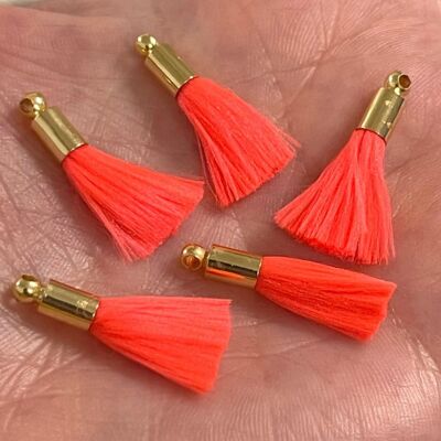 Neon Mini Tassel Bead Bracelet - Neon Tangerine (gold cap) - Neon Pink