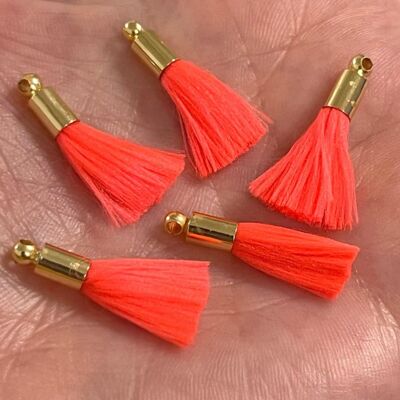 Neon Mini Tassel Bead Bracelet - Neon Tangerine (gold cap) - All 14k Gold Filled