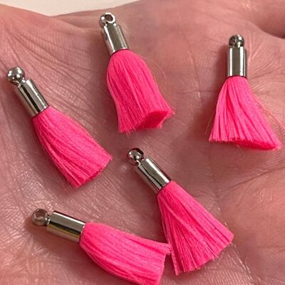 Neon Mini Tassel Bead Bracelet - Neon Pink (silver cap) - Turquoise