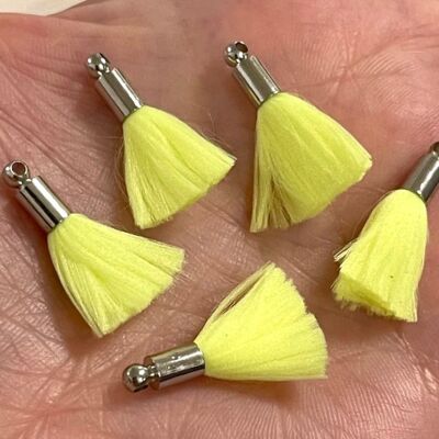 Neon Mini Tassel Bead Bracelet - Neon Yellow (silver cap) - Neon Pink