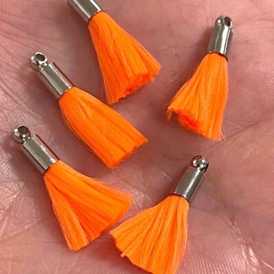 Neon Mini Tassel Bead Bracelet - Neon Orange (silver cap) - Turquoise