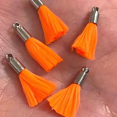 Neon Mini Tassel Bead Bracelet - Neon Orange (silver cap) - Neon Green