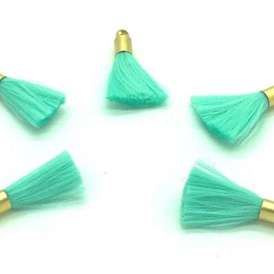 Neon Mini Tassel Bead Bracelet - Neon Mint (gold cap) - Turquoise