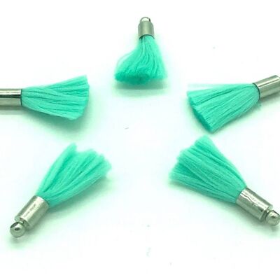 Neon Mini Tassel Bead Bracelet - Neon Mint (silver cap) - Opaque White