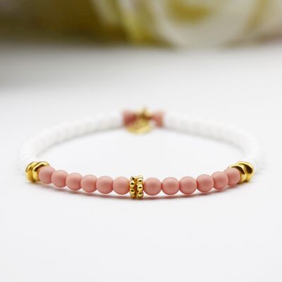 Neon Peach and 4mm White Bracelet