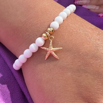 Gold Vermeil Starfish 6mm Bracelet - White