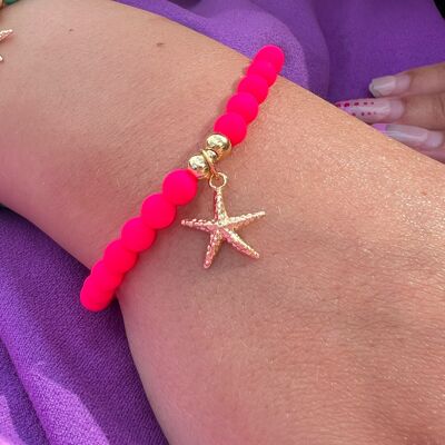 Gold Vermeil Starfish 6mm Bracelet - Neon Pink