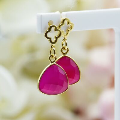 Gold Vermeil Fuchsia Chalcedony Clover earrings