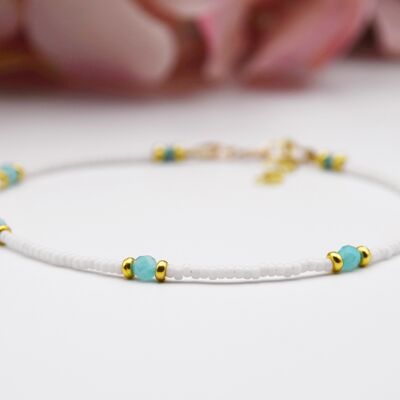 Ibiza Amazonite/Turquoise, White and Gold Anklets - Amazonite