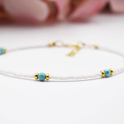 Ibiza Amazonite/Turquoise, White and Gold Anklets - Turquoise