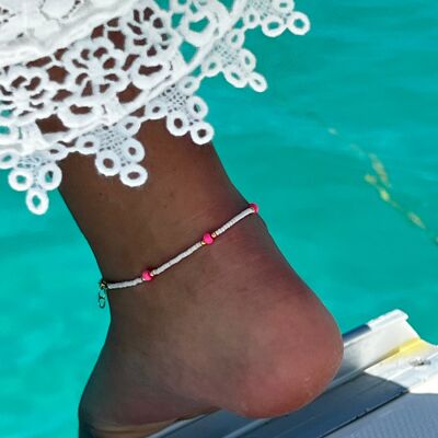 Ibiza Neon White Gold Anklets - Neon Pink